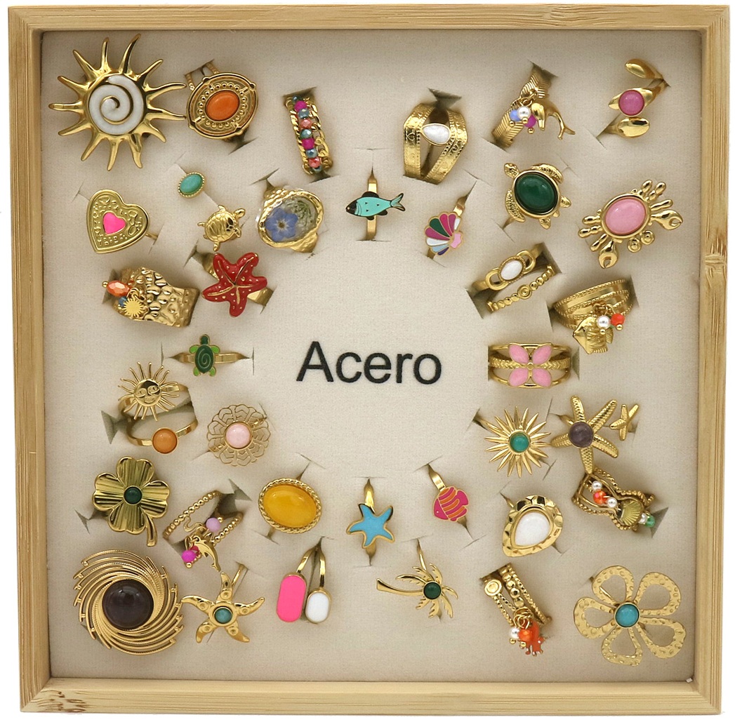 D-E26.1 R221-316-1 S. Steel Rings Adjustable in Display - 36pcs Multi Color