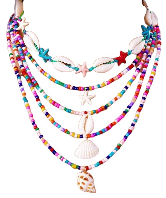 F-E10.2 N2540-063-1 Layered Necklace Set Multi Color - Shells