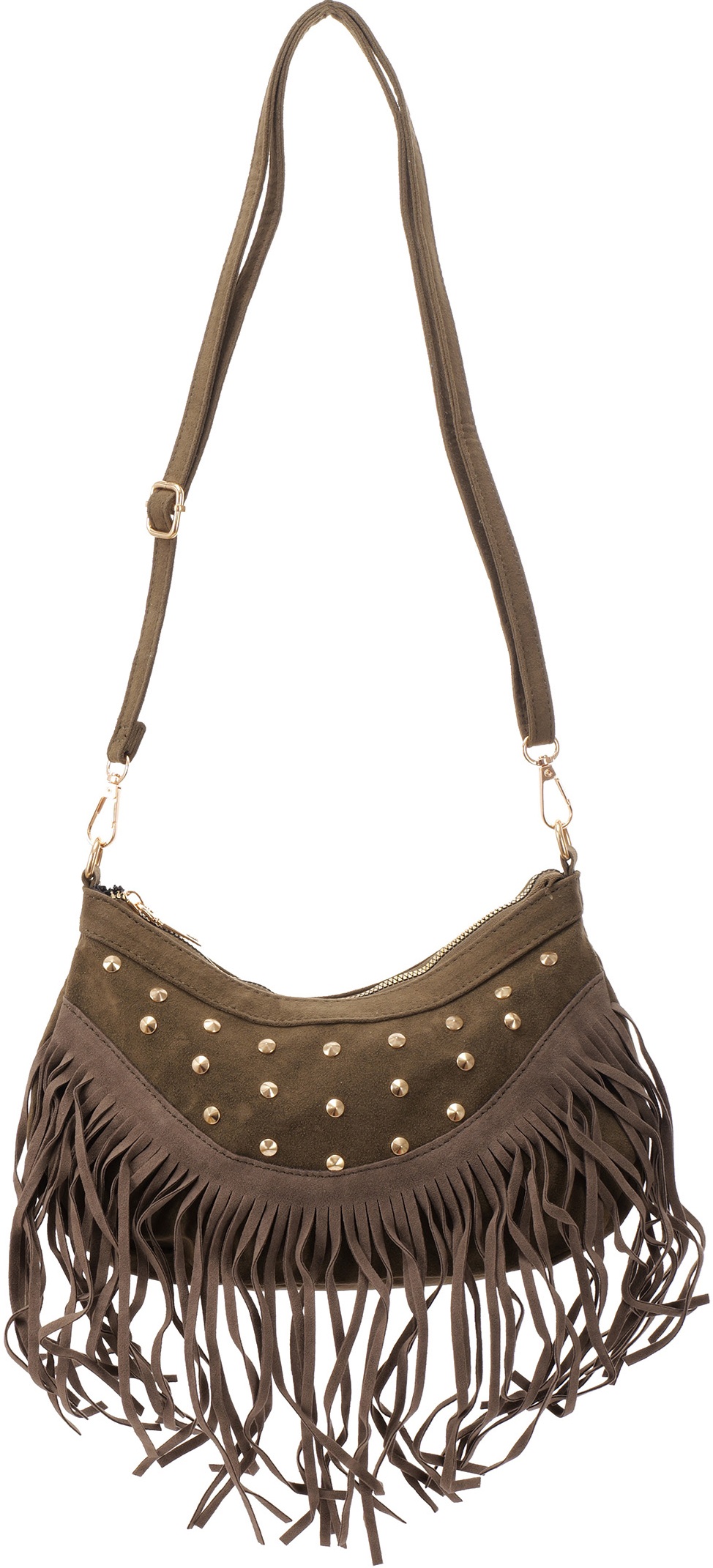 T-K7.2 BAG1122-002-5 PU Bag with Studs and Tassels 28x19cm Green