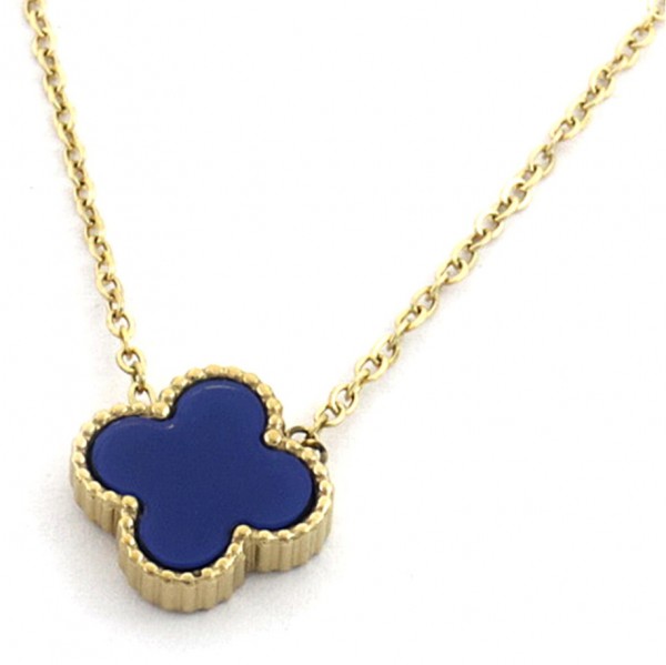 G-B15.1  N088-049G S. Steel Necklace Clover Blue