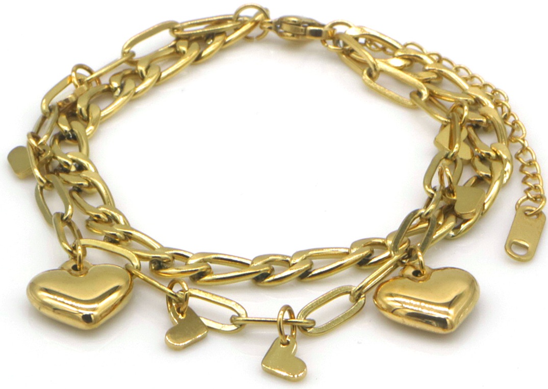 C-F16.1 B2567-051G S. Steel Braclet Layered Hearts 16-21cm
