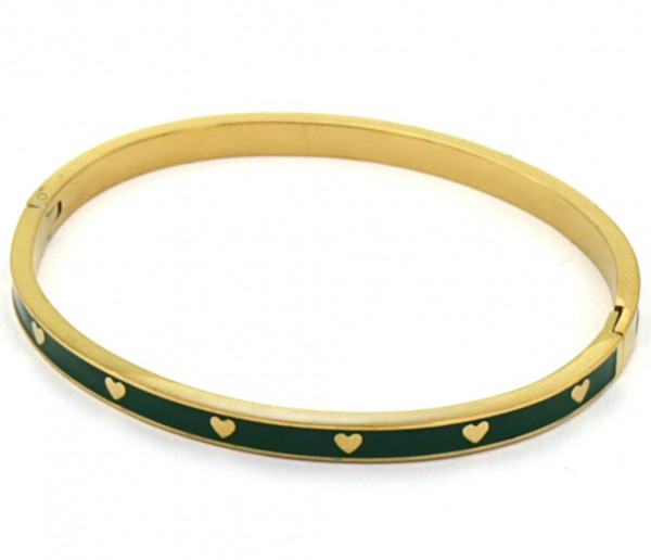 G-B2.3 B221-309 S. Steel Bangle Hearts Gold-Green