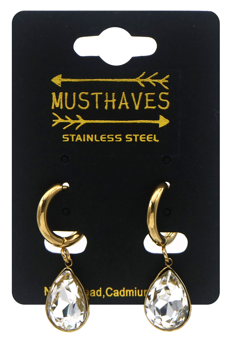 C-E22.2 E1134-002G S. Steel Earrings Crystal 3.5cm