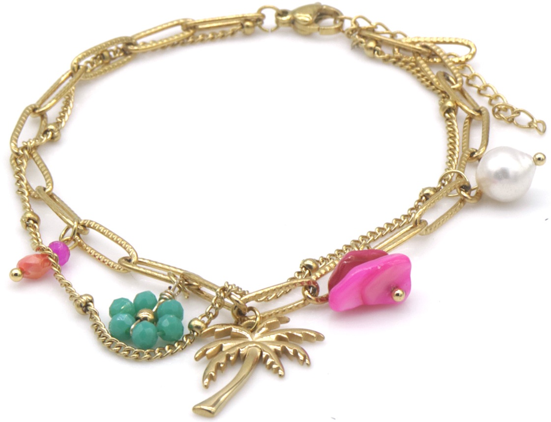 F-E2.2 ANK1036-001G S. Steel Anklet Palmtree