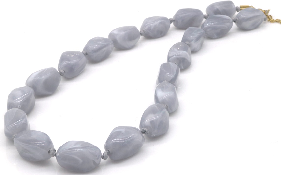 H-A25.2 N2582-016-7 Necklace with Acrylic Beads 47-55cm Grey