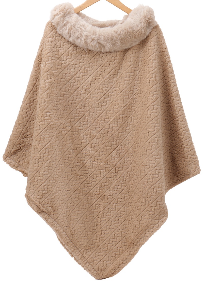 Z-B2.3 SCARF1005-001-4 Poncho 90cm Faux Fur Brown
