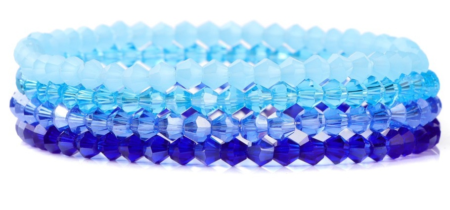 B-C10.2 B2565-004-2 Faceted Glass Bracelets 4mm - Set 4pcs Blue