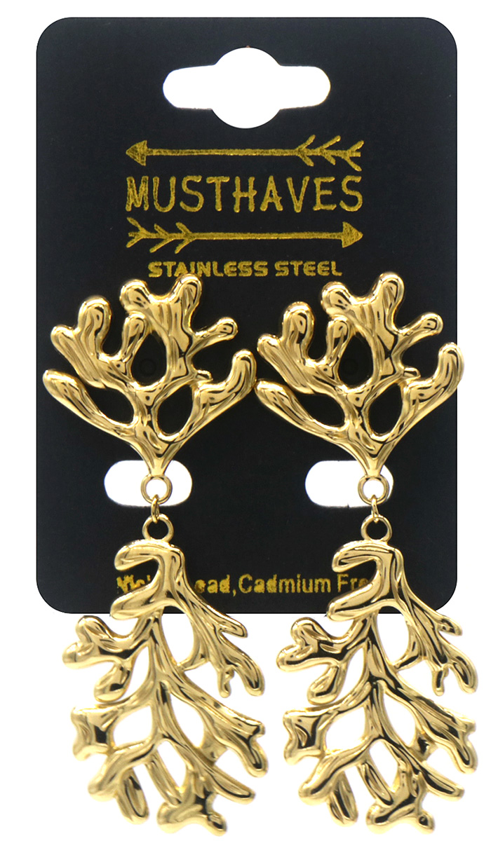 H-A19.2 E2567-017G S. Steel Earrings Coral 6x2.5cm
