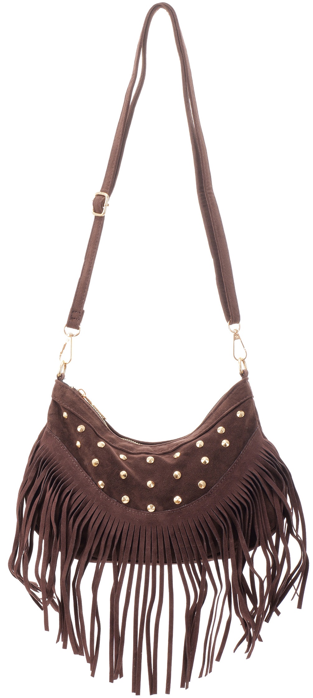 T-P7.2 BAG1122-002-3 PU Bag with Studs and Tassels 28x19cm Brown
