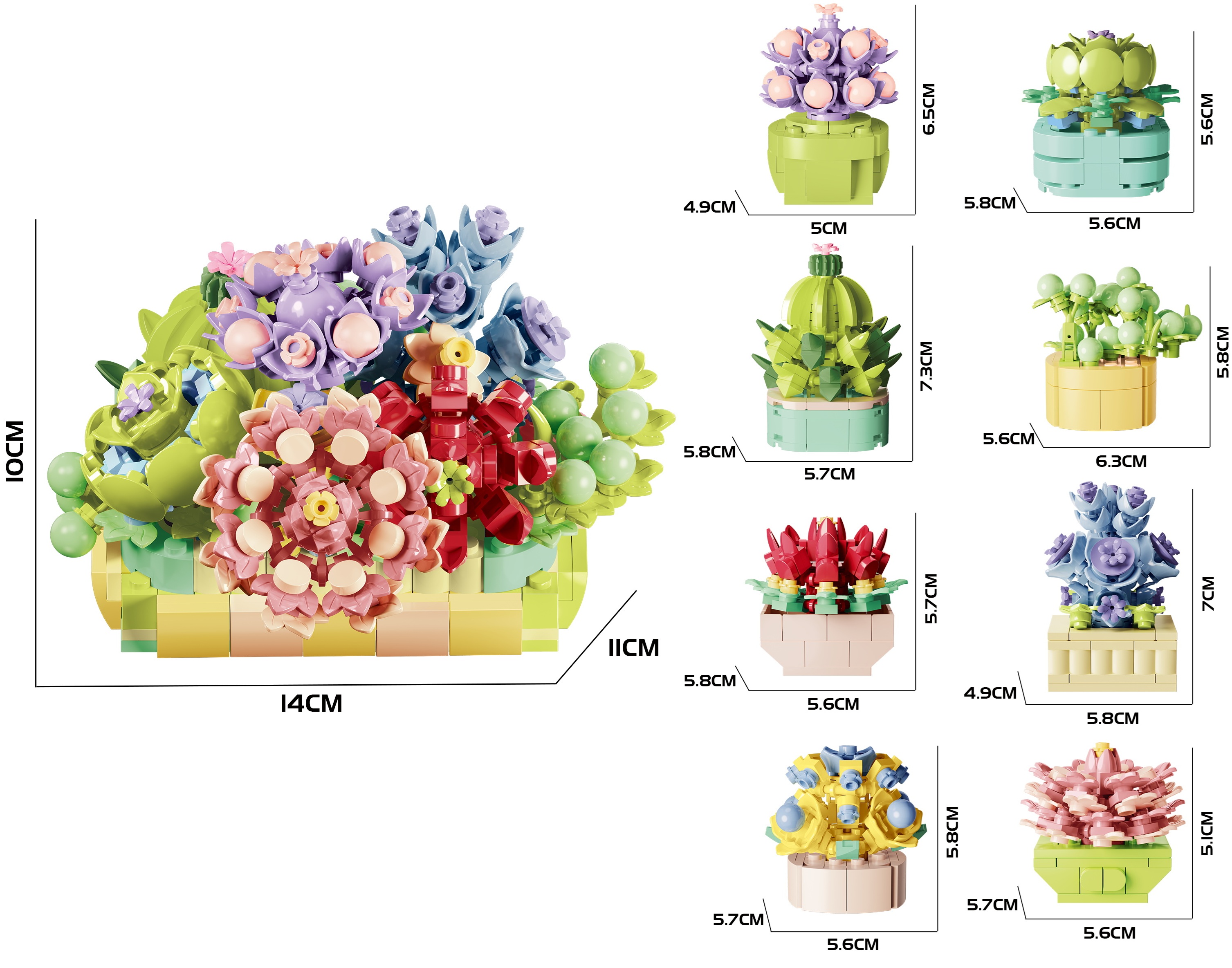 Y-F2.3 BB035 Mni Building Block Set Succulents 8 in 1  - 770pcs