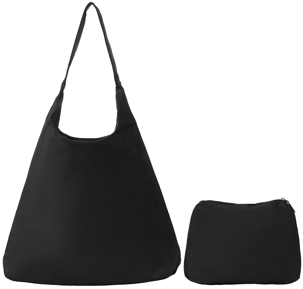 Q-N7.2 BAG1022-001-3 PU Shopper Set Suede Look 43x28x12.5cm Black