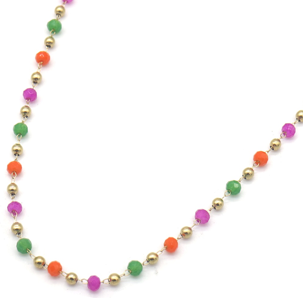 J-A4.1 N831-006-7 S. Steel Necklace Glass Beads - Multi