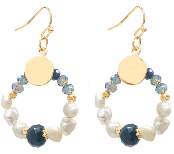 F-D8.2  E1660-021 Earrings Freshwater pearls 4x2.5cm Blue