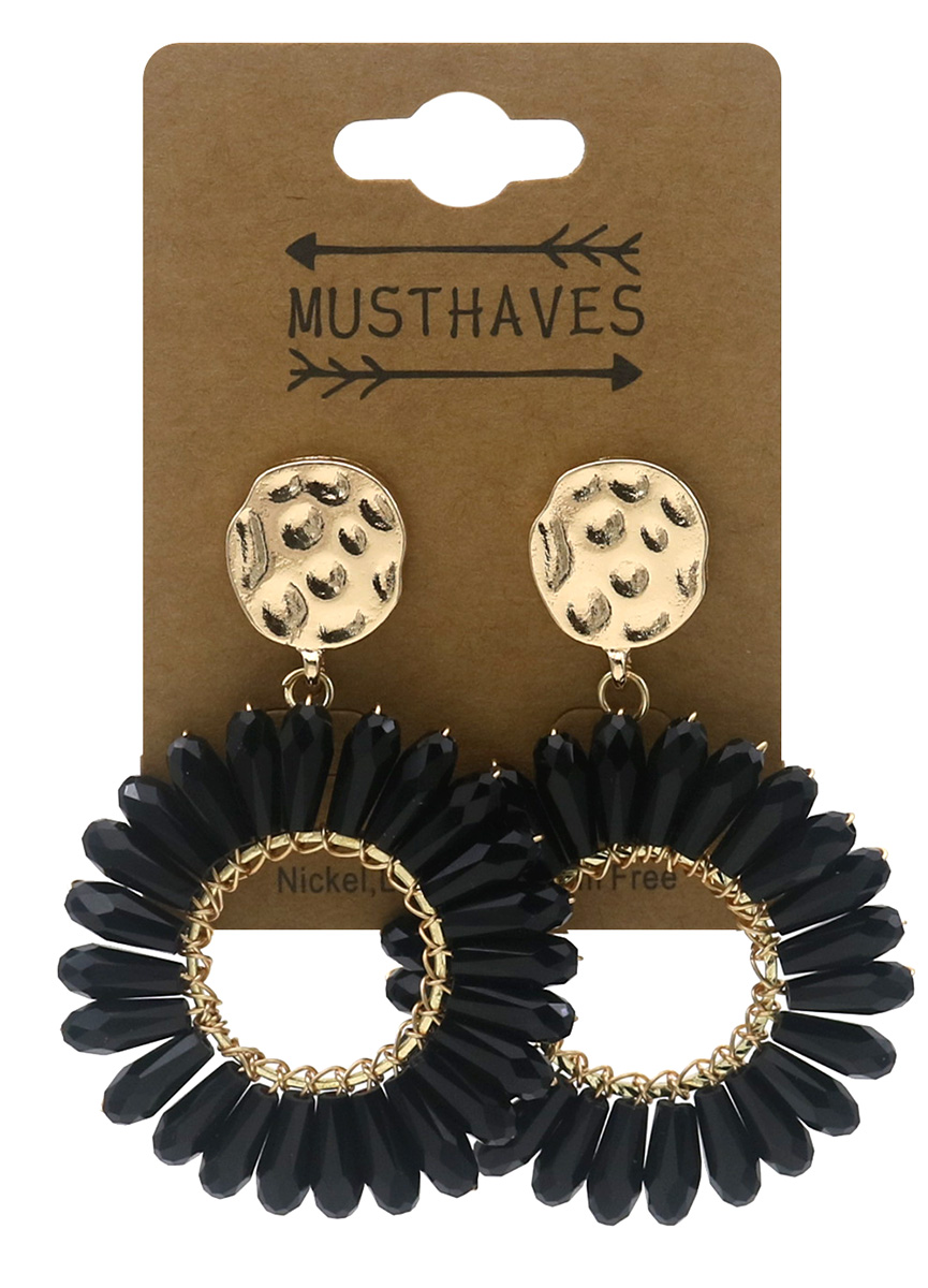 G-D6.1  E2591-140-3 Fashion Earrings Glassbeads 5.5x4cm Black