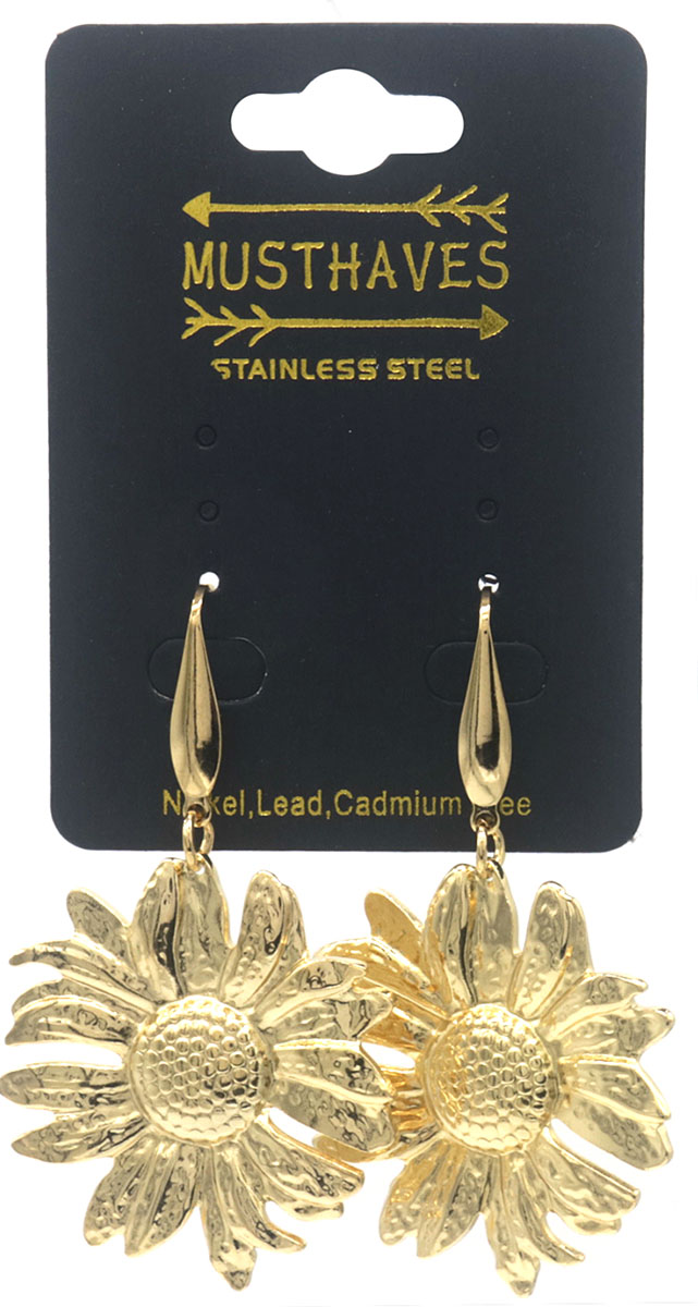 G-B5.2 E68-037G S. Steel Earrings Flower 5.5x3.5cm