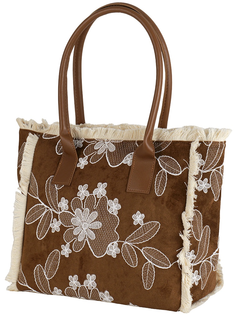 R-D3.1 BAG1021-026-1 PU Shopper Embroidered 44x27x16cm Brown