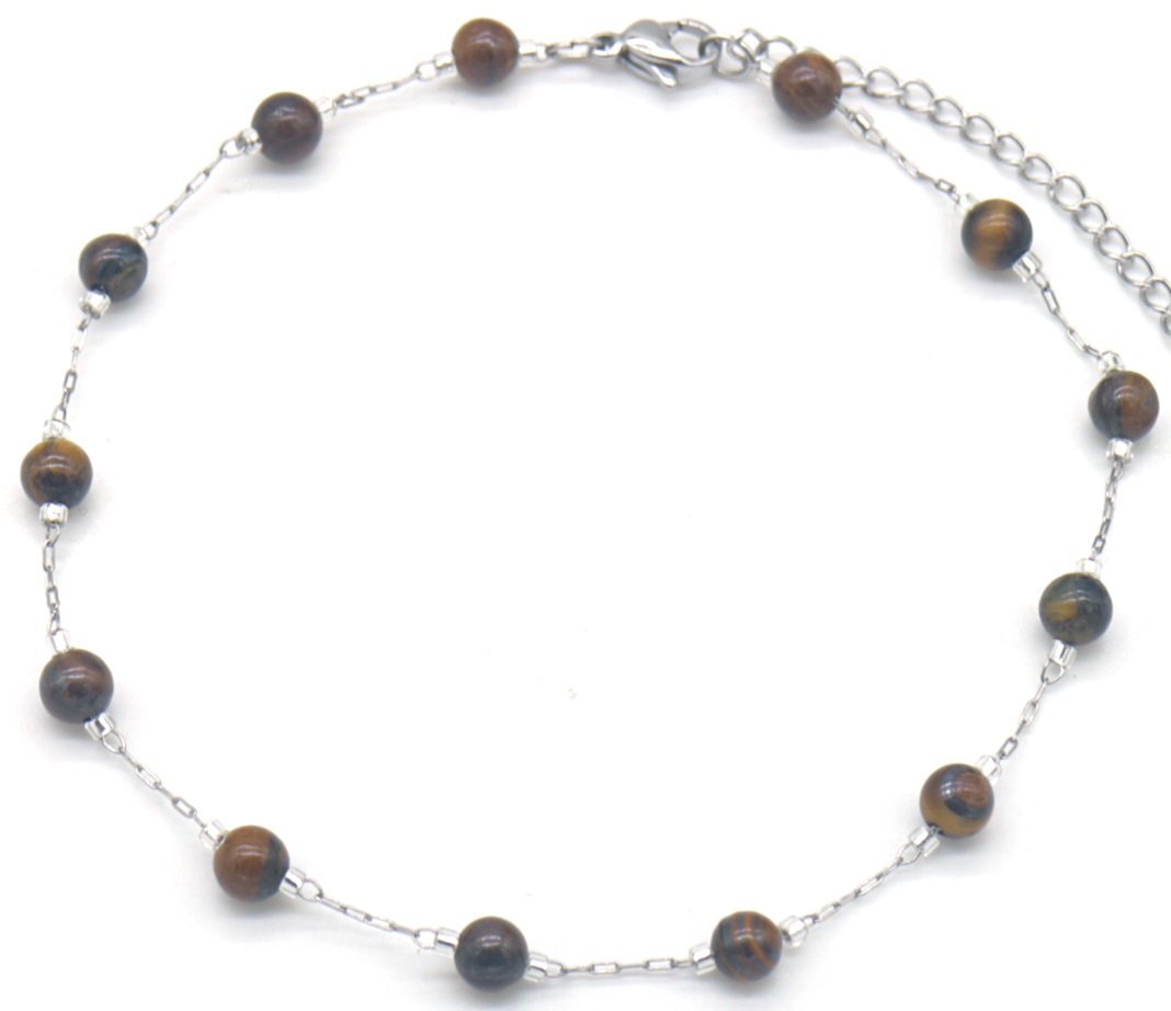 I-F21.3 ANK835-010S S. Steel Anklet Tiger Eye