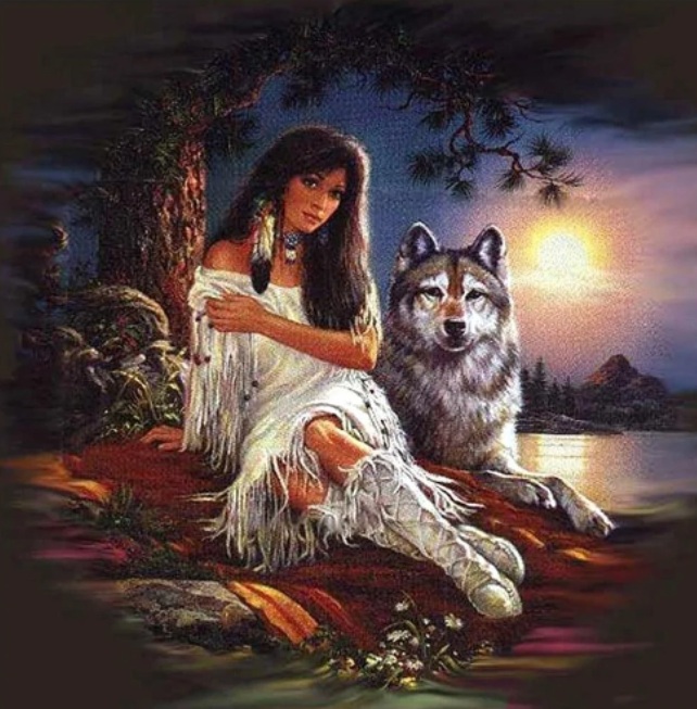 K-D8.2 DP2545040 Diamond Painting -Canvas 50x40cm - Painting 45x35cm Wolf-Girl