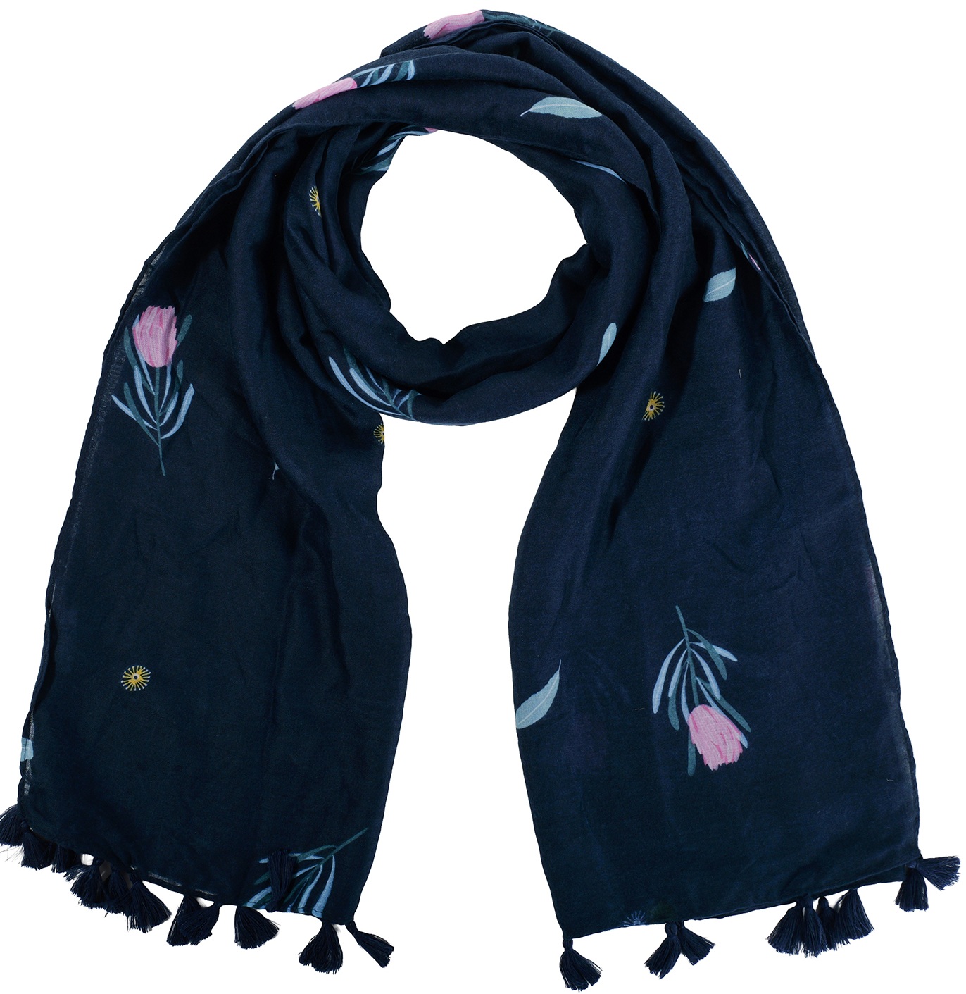 X-J10.1 SCARF1107-001-2 Summer Scarf Flowers - Tassels 180x90cm