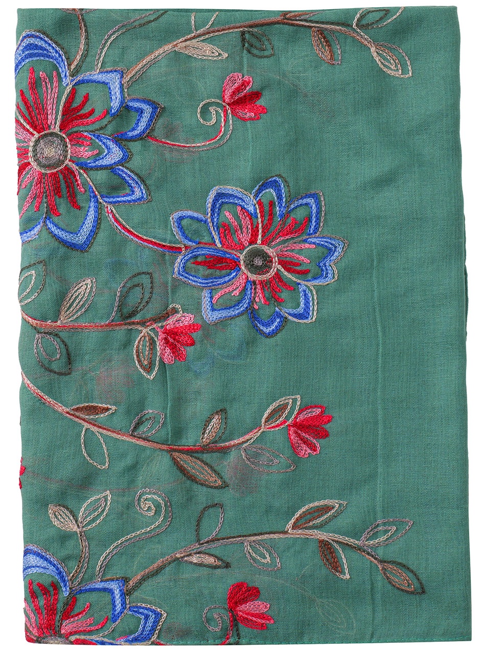 Q-F6.1 SCARF1110-033-3 Scarf Embroidered Flowers 180x70cm - Green