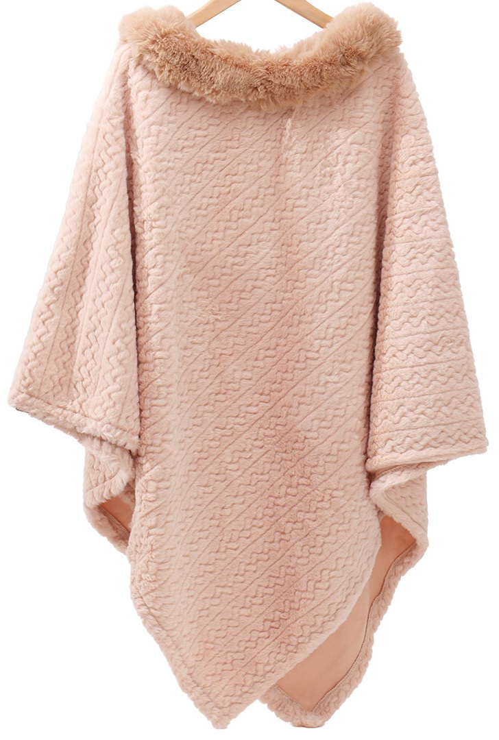 Z-F3.2 SCARF1005-001-3 90cm Poncho Faux Fur Light Brown
