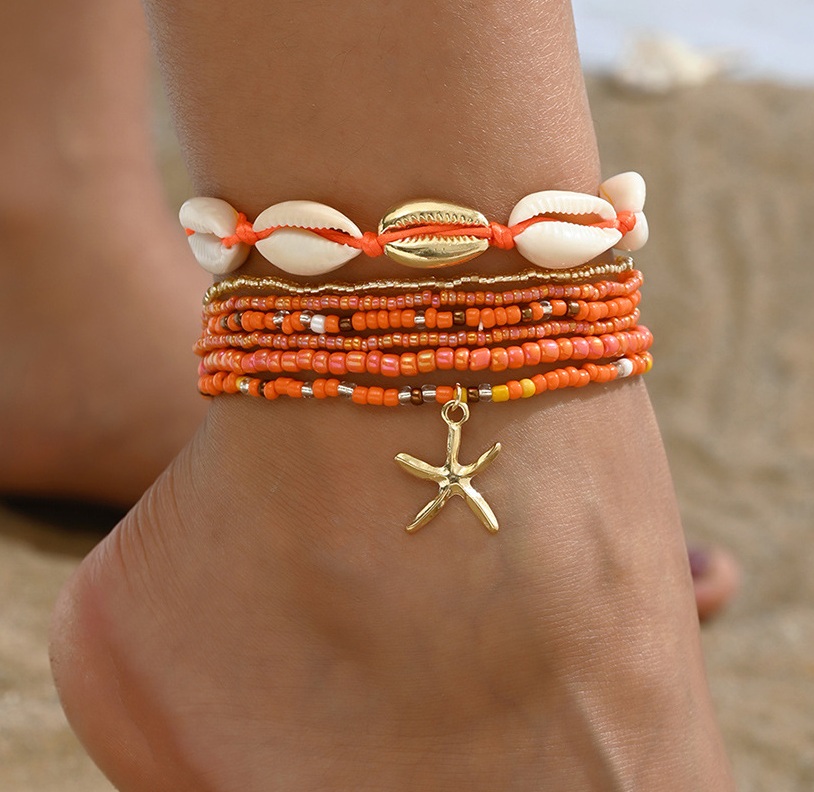 G-C7.1 ANK2620-051-7 Anklet Set 6pcs - Orange