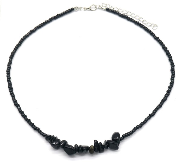 C-E2.1 N2175-006 Necklace Glass Beads Stones Black