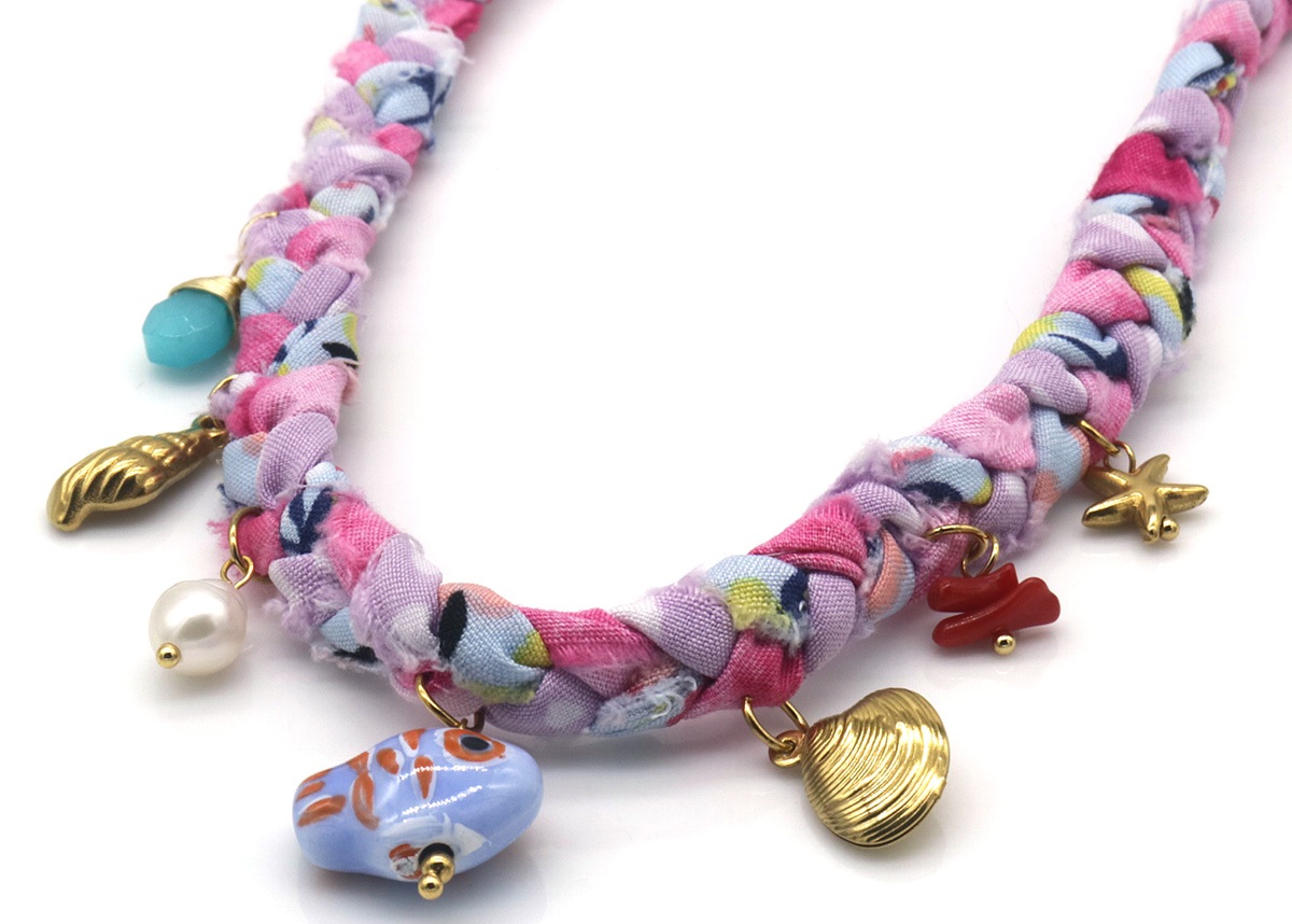 C-E8.3 B1036-019 S. Steel Fabric Necklace Charms 40-45cm 