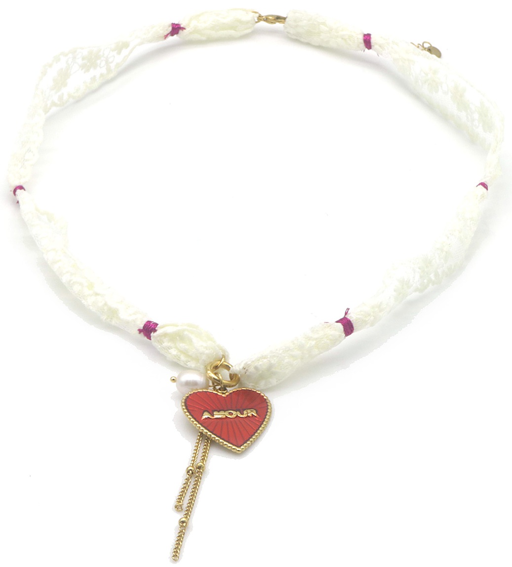 C-C10.1 N2524-010 S. Steel Fabric Necklace Amour 50-55cm