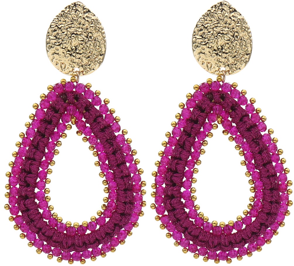 G-E5.2   E2591-134-4 Fashion Earrings Glassbeads 8x4.5cm Purple
