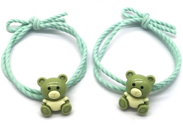 I-A21.1 H717-003 Hair Elastics Bear 2pcs Green