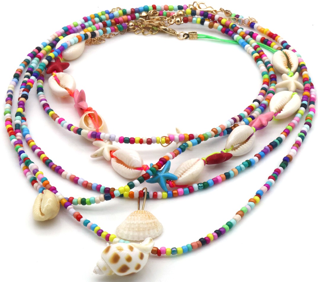 F-E10.2 N2540-063-1 Layered Necklace Set Multi Color - Shells