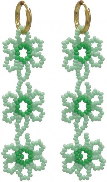 B-C16.3 E221-447 No.5 S. Steel Earrings Glass Flowers 8cm Green