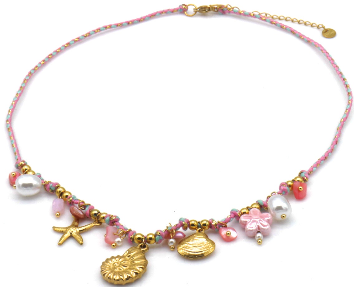 I-C6.2 N1036-009-3 Rope Necklace S. Steel Charms Sealife 40-45cm