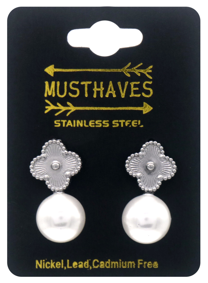 B-C4.1 E1033-003S S. Steel Earrings Pearl 2.5cm
