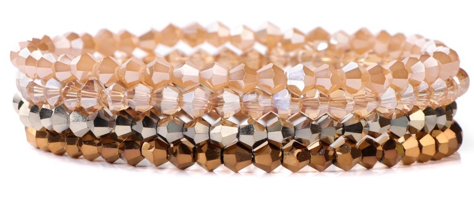 C-B22.3  B2565-004-4 Faceted Glass Bracelets 4mm - Set 4pcs Brown