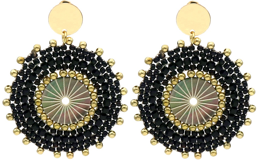 F-D17.2 E2591-133-3 Fashion Earrings Glassbeads 5.5x4.5cm  Black
