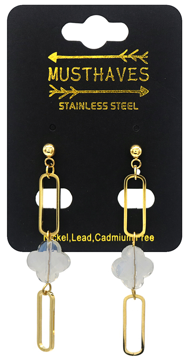 B-D8.3 E031-111G S. Steel Earrings Stone Clover 1x5.5cm