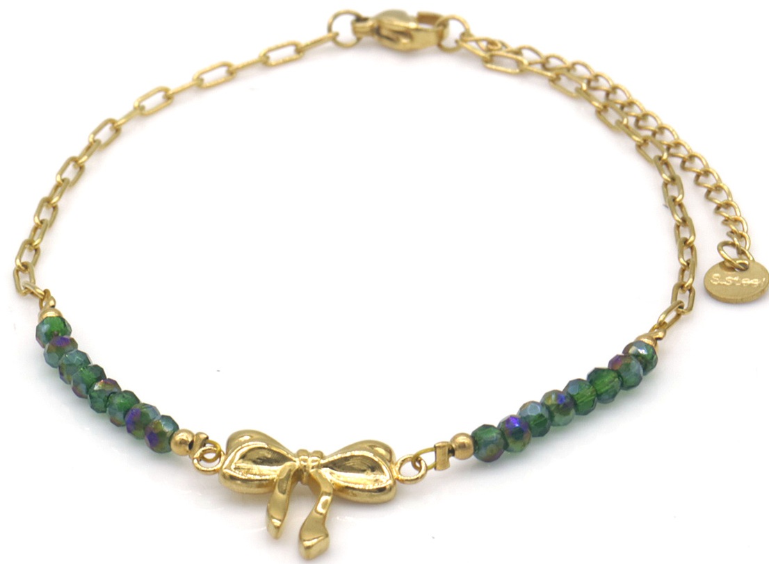 F-A16.1  ANK1036-007G S. Steel Anklet Bow