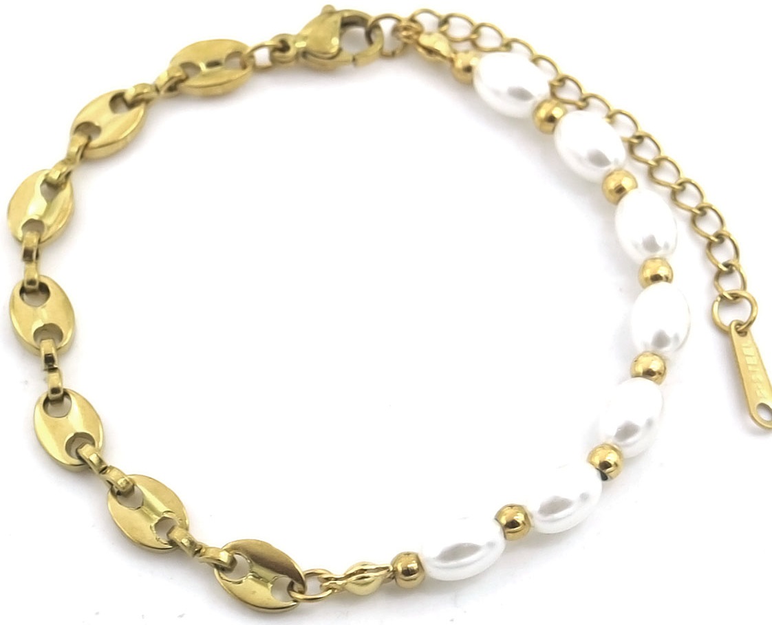 H-C3.3 B101-008G S. Steel Bracelet Pearls
