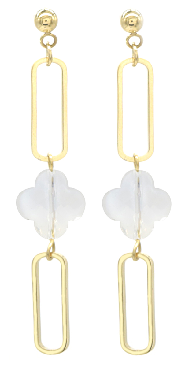 B-D8.3 E031-111G S. Steel Earrings Stone Clover 1x5.5cm