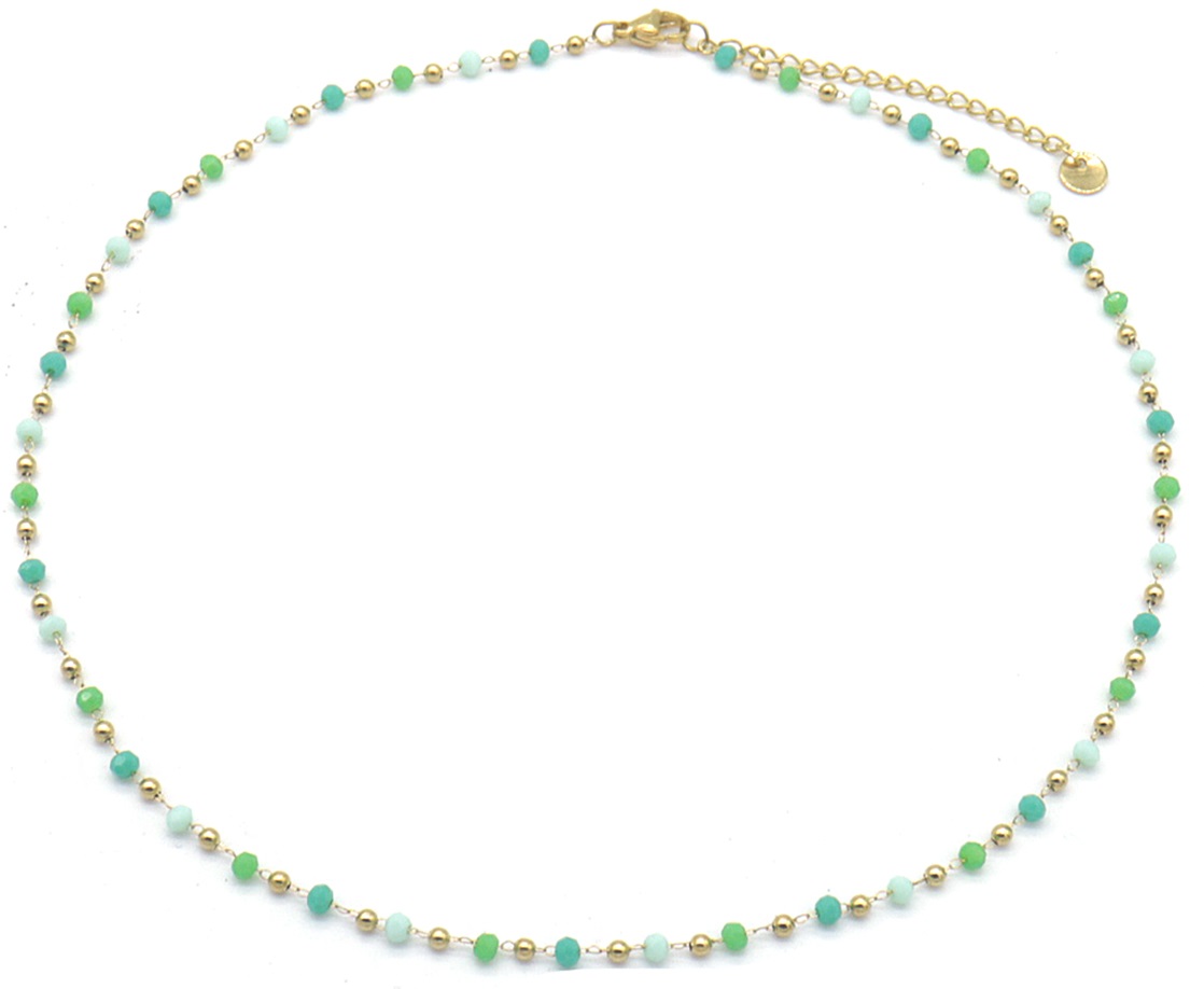 J-C6.1 N831-006-5 S. Steel Necklace Glass Beads - Green