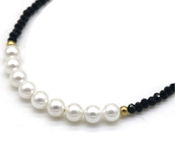G-F9.3 N1659-008 Necklace Pearls Faceted Glassbeads 39-44cm 