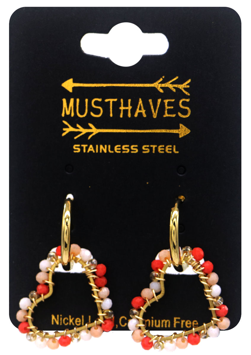 H-F6.1 E221-495 No.5 S. Steel Earrings Glassbeads 3cm Heart