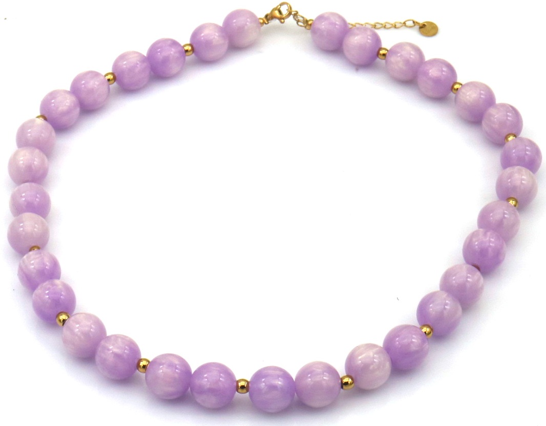 A-E26.1  N1144-008-2 S. Steel Necklace 10mm Beads 40-45cm Purple