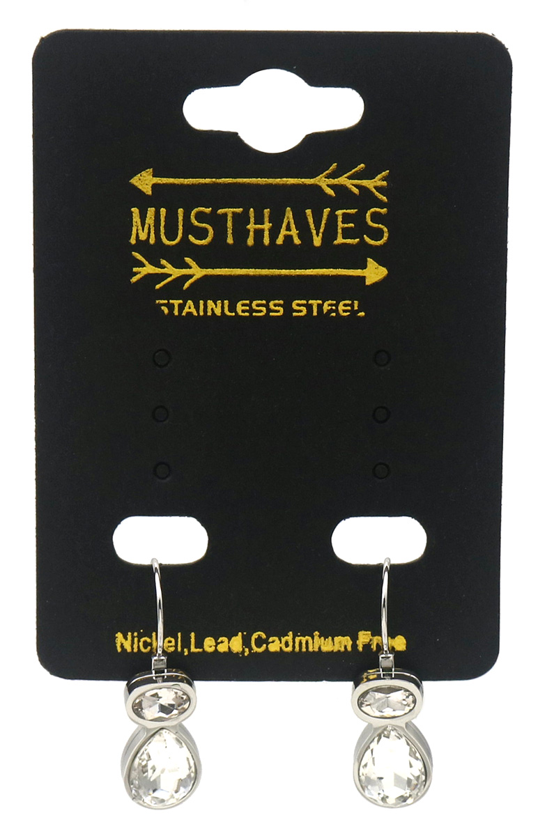 H-D4.2 E25106-042S-5 S. Steel Earrings Crystals 2.5cm White