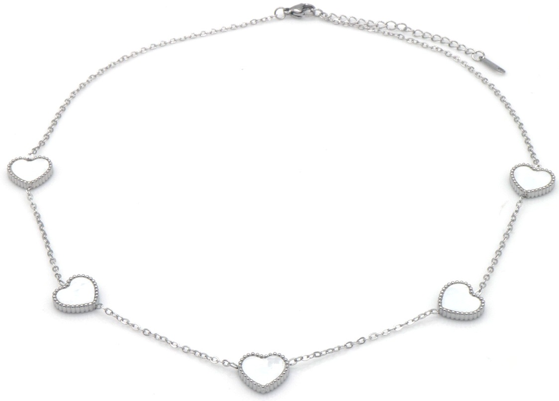 H-E22.2 N1033-008S S. Steel Necklace Hearts MOP 40-45cm