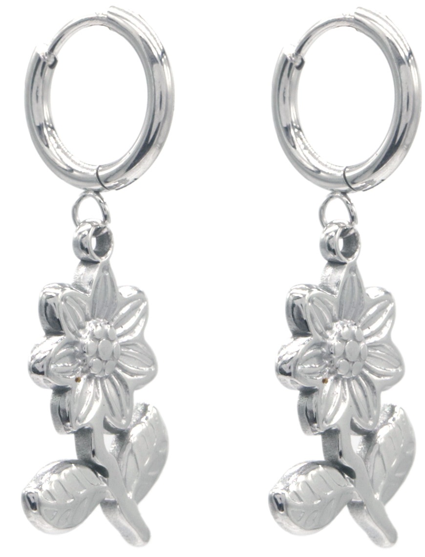 A-A19.4  E103-279S S. Steel Earrings Flower 3.8x1cm