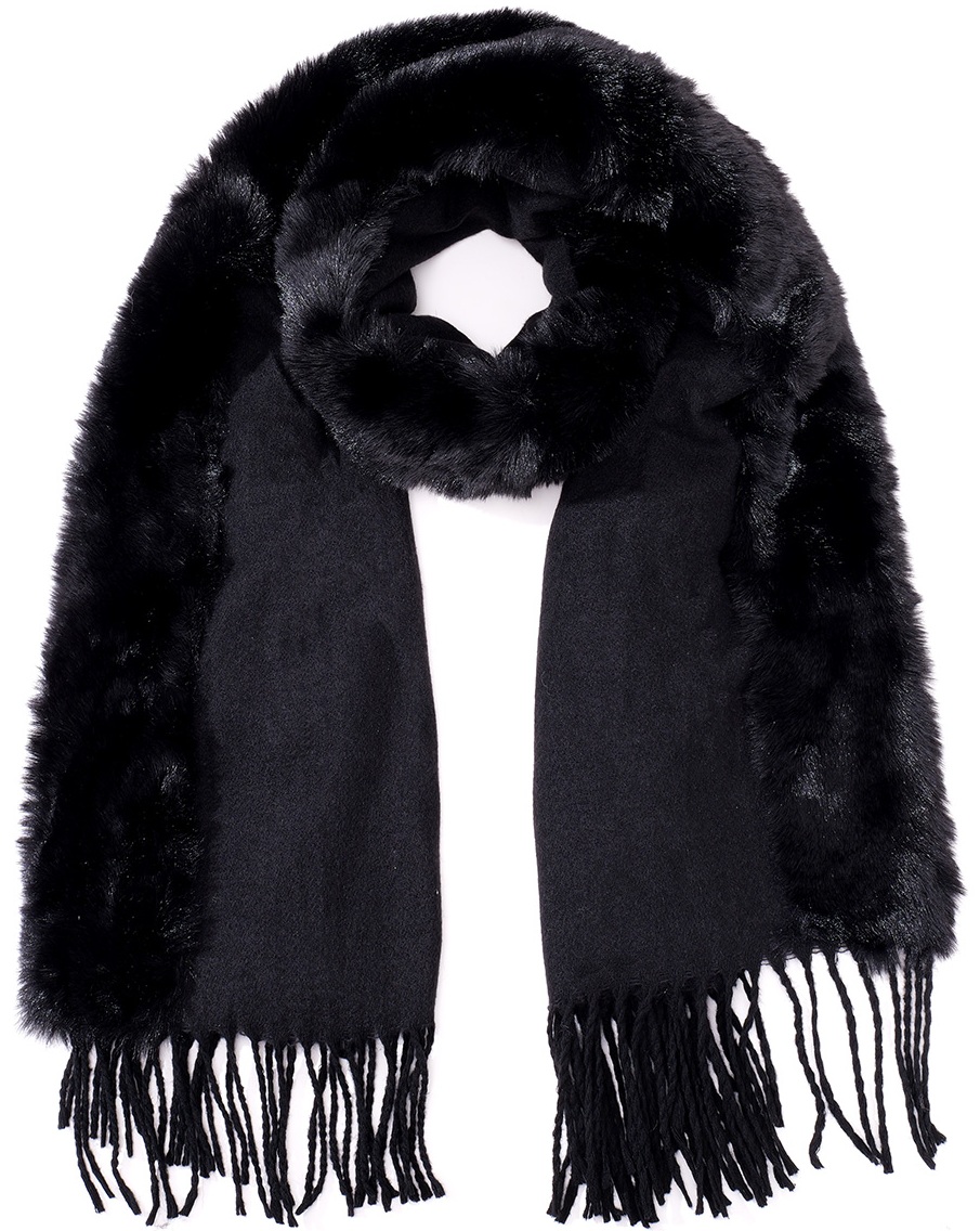 T-J6.1 SCARF1005-002-2 Scarf Faux Fur 180x72cm Black