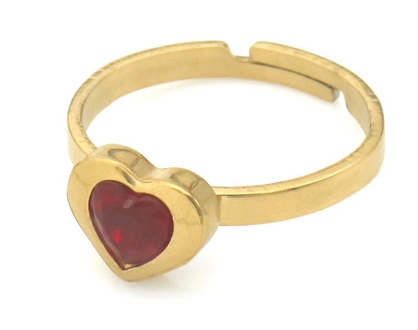 D-B19.5  R1141-004G-2 S. Steel Ring Cyrstal Heart Adjustable